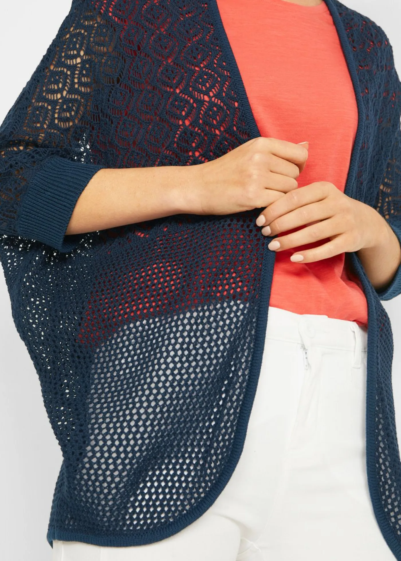 Sale Chaqueta larga de punto con patrón calado Mujer Jerséis|Ropa De Punto