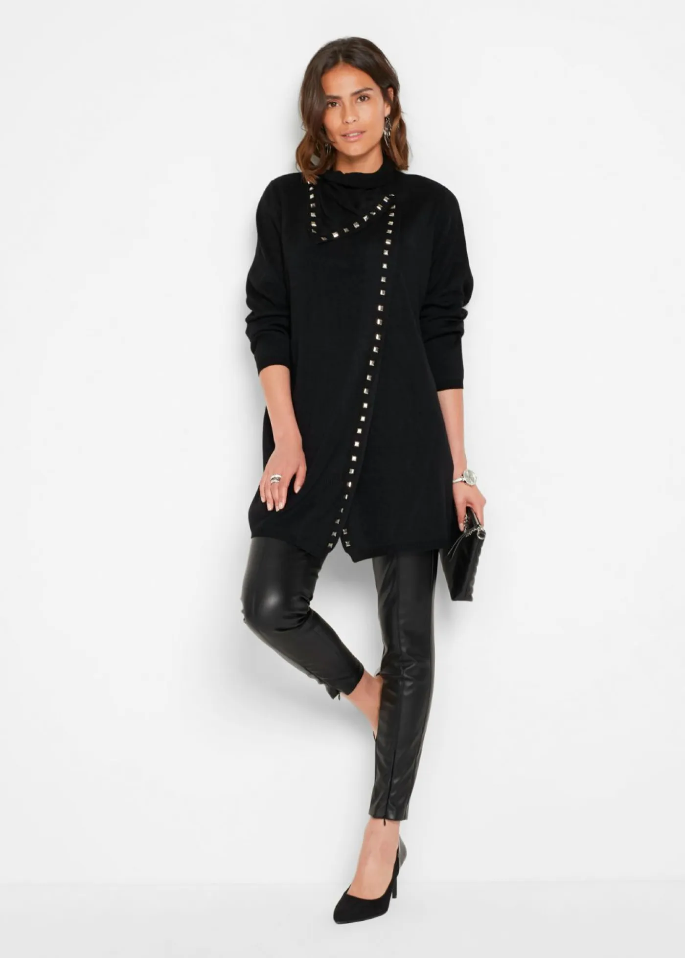 Sale Chaqueta larga de punto con tachuelas Mujer Jerséis|Ropa De Punto