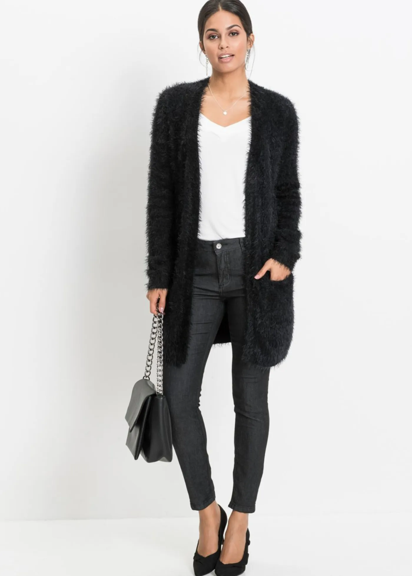 Clearance Chaqueta larga de punto con aspecto mullido Mujer Jerséis|Ropa De Punto