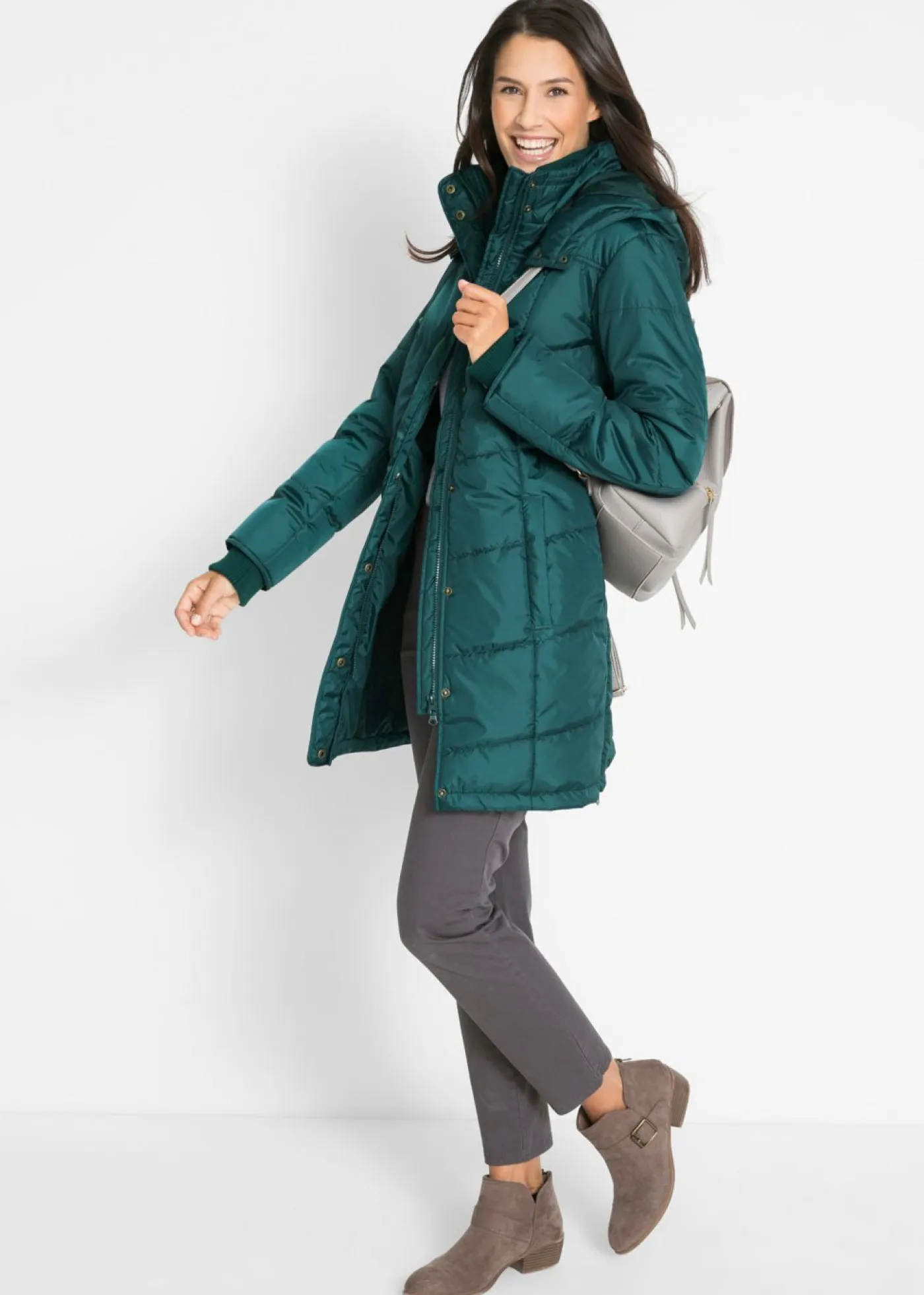 Outlet Chaqueta larga guateada con cuello y capucha Mujer Chaquetas Y Abrigos