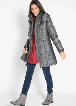 New Chaqueta larga guateada con cuello y capucha Mujer Chaquetas Y Abrigos