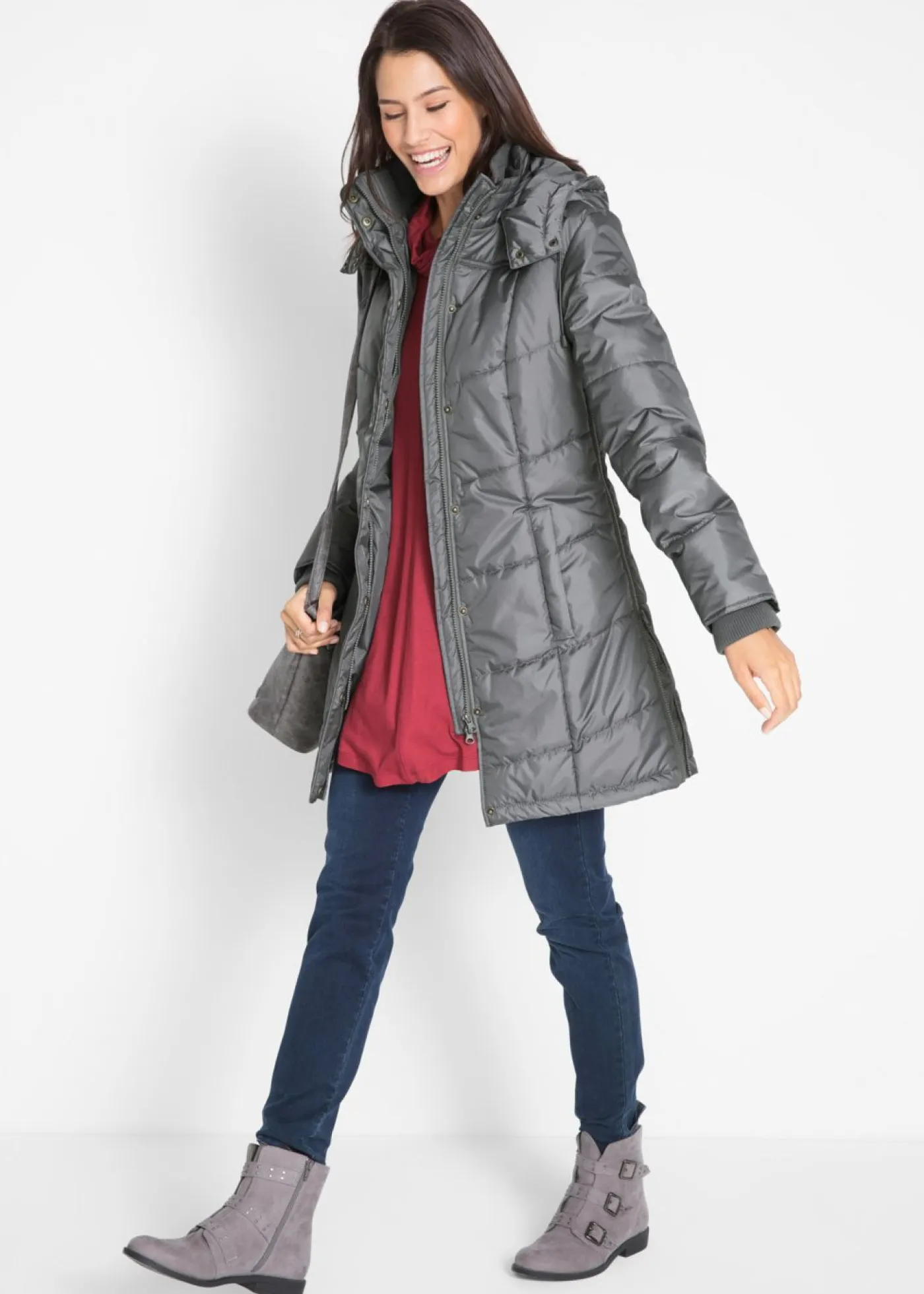 New Chaqueta larga guateada con cuello y capucha Mujer Chaquetas Y Abrigos