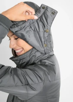 New Chaqueta larga guateada con cuello y capucha Mujer Chaquetas Y Abrigos