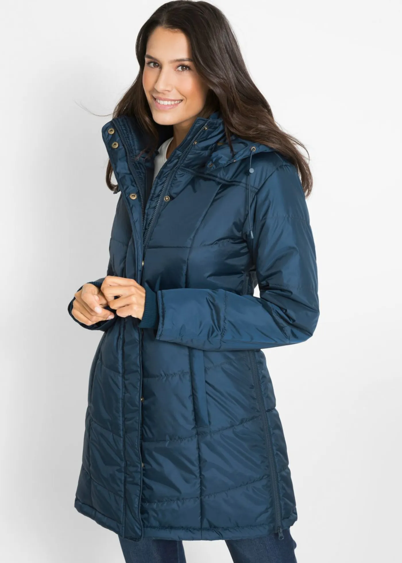 Outlet Chaqueta larga guateada con cuello y capucha Mujer Chaquetas Y Abrigos