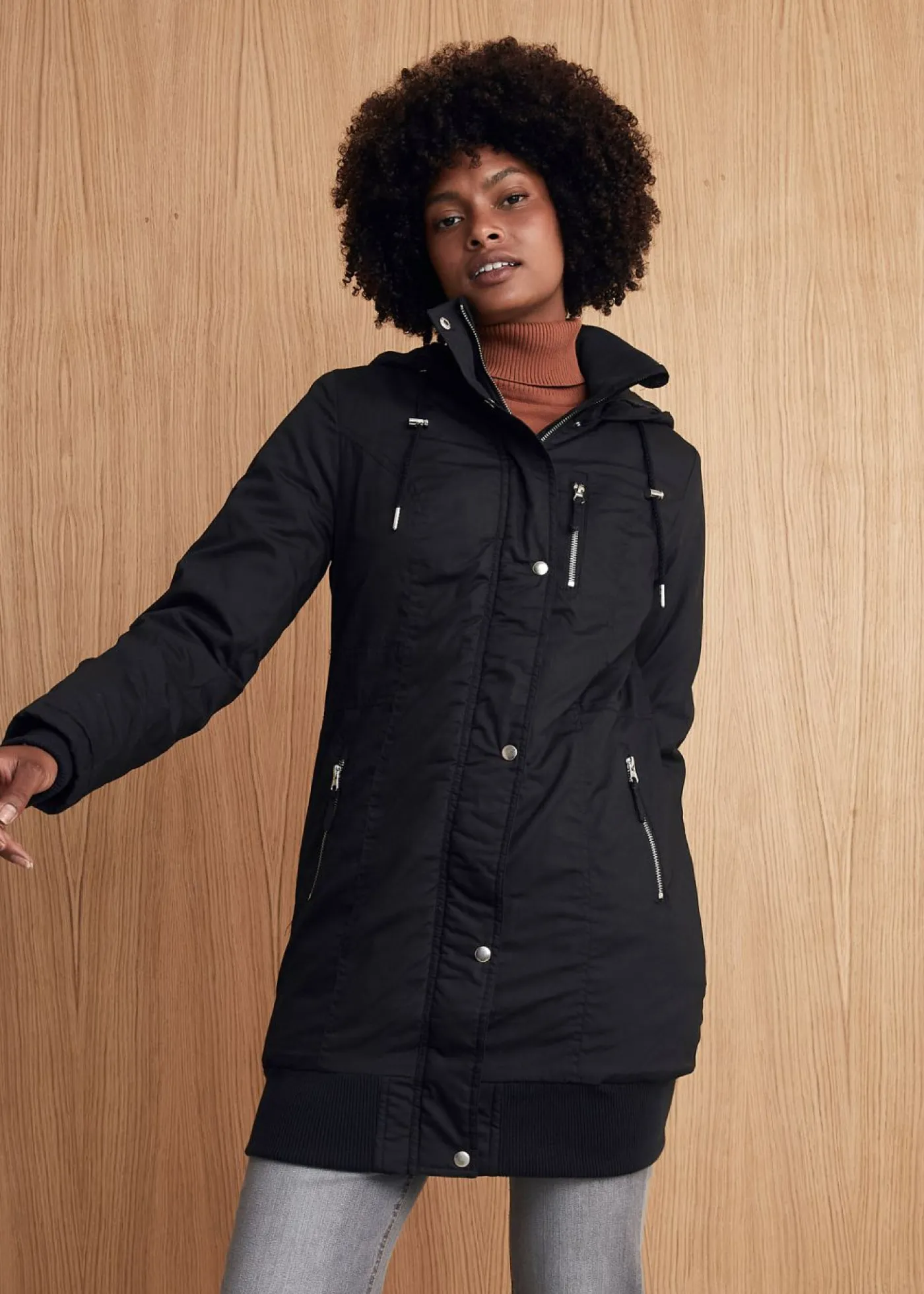 Outlet Chaqueta larga guateada con capucha Mujer Chaquetas Y Abrigos