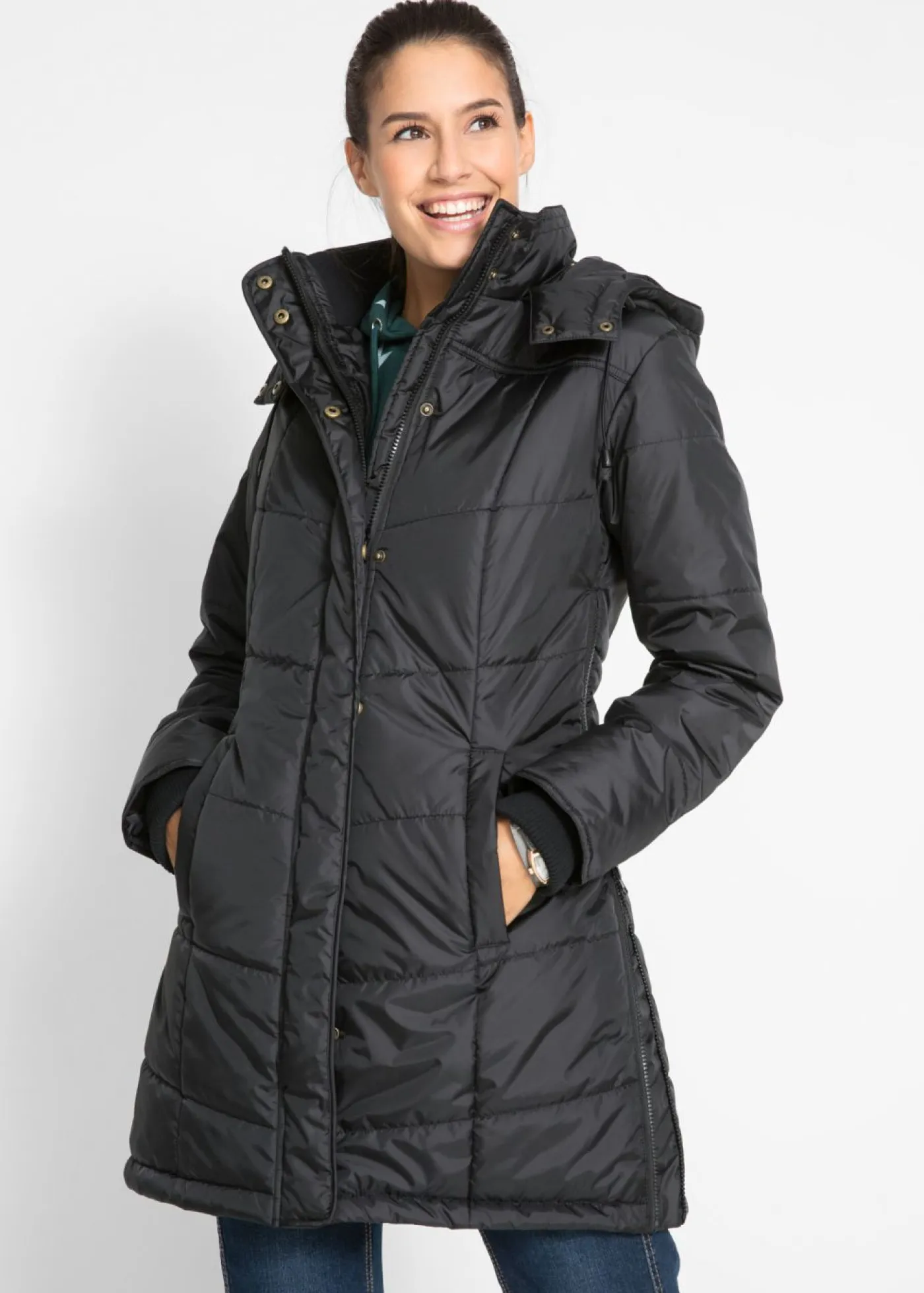 Online Chaqueta larga guateada con cuello y capucha Mujer Chaquetas Y Abrigos