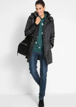 Online Chaqueta larga guateada con cuello y capucha Mujer Chaquetas Y Abrigos