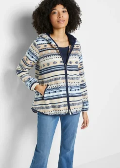 Online Chaqueta polar con capucha y estampado noruego Mujer Ropa Cómoda|Chaquetas Y Abrigos