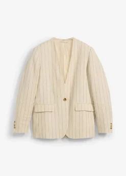 Outlet Chaqueta sin cuello de lino puro Mujer Premium|Blazers
