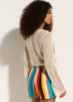 Online Chaqueta transparente de punto ajour para la playa Mujer Ropa De Playa|Jerséis