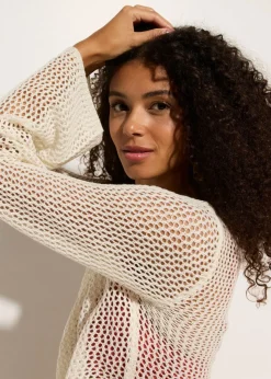 Online Chaqueta transparente de punto ajour para la playa Mujer Ropa De Playa|Jerséis