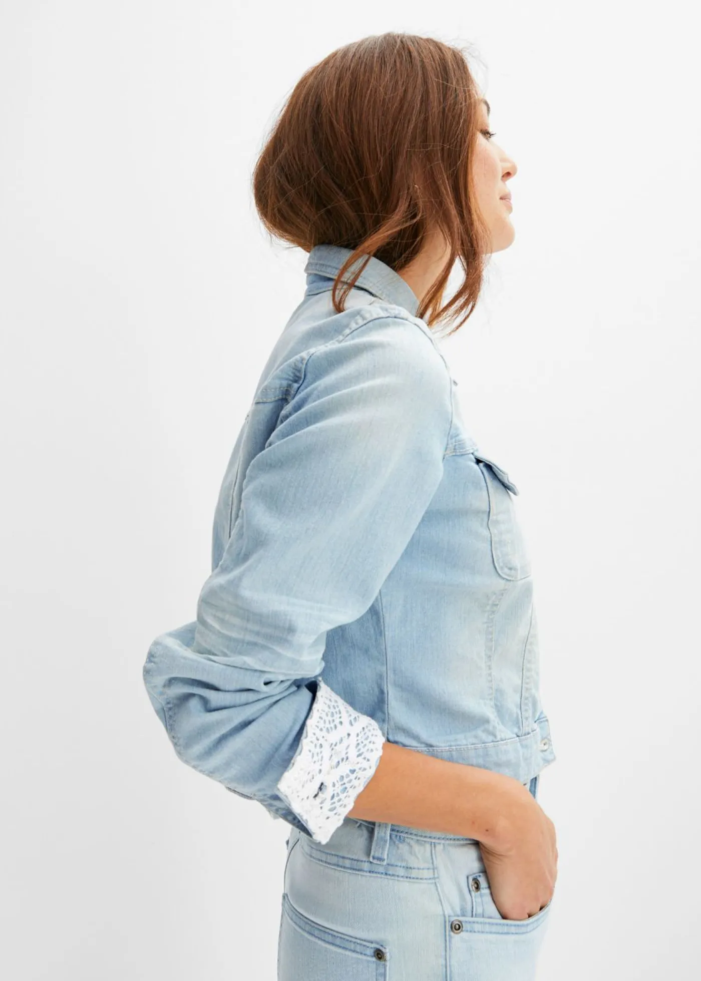 New Chaqueta vaquera con inserto de encaje Mujer Chaquetas Y Abrigos