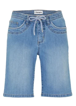 Cómodas bermudas vaqueras elásticas con cordón Mujer Shorts|Vaqueros