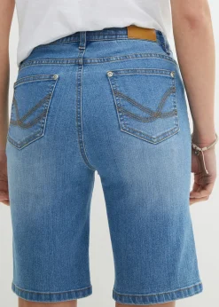 Cómodas bermudas vaqueras elásticas con cordón Mujer Shorts|Vaqueros