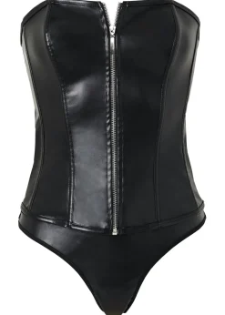 Online Corsé + tanga de piel sintética (conjunto de 2 piezas) Mujer Corsés|Lencería