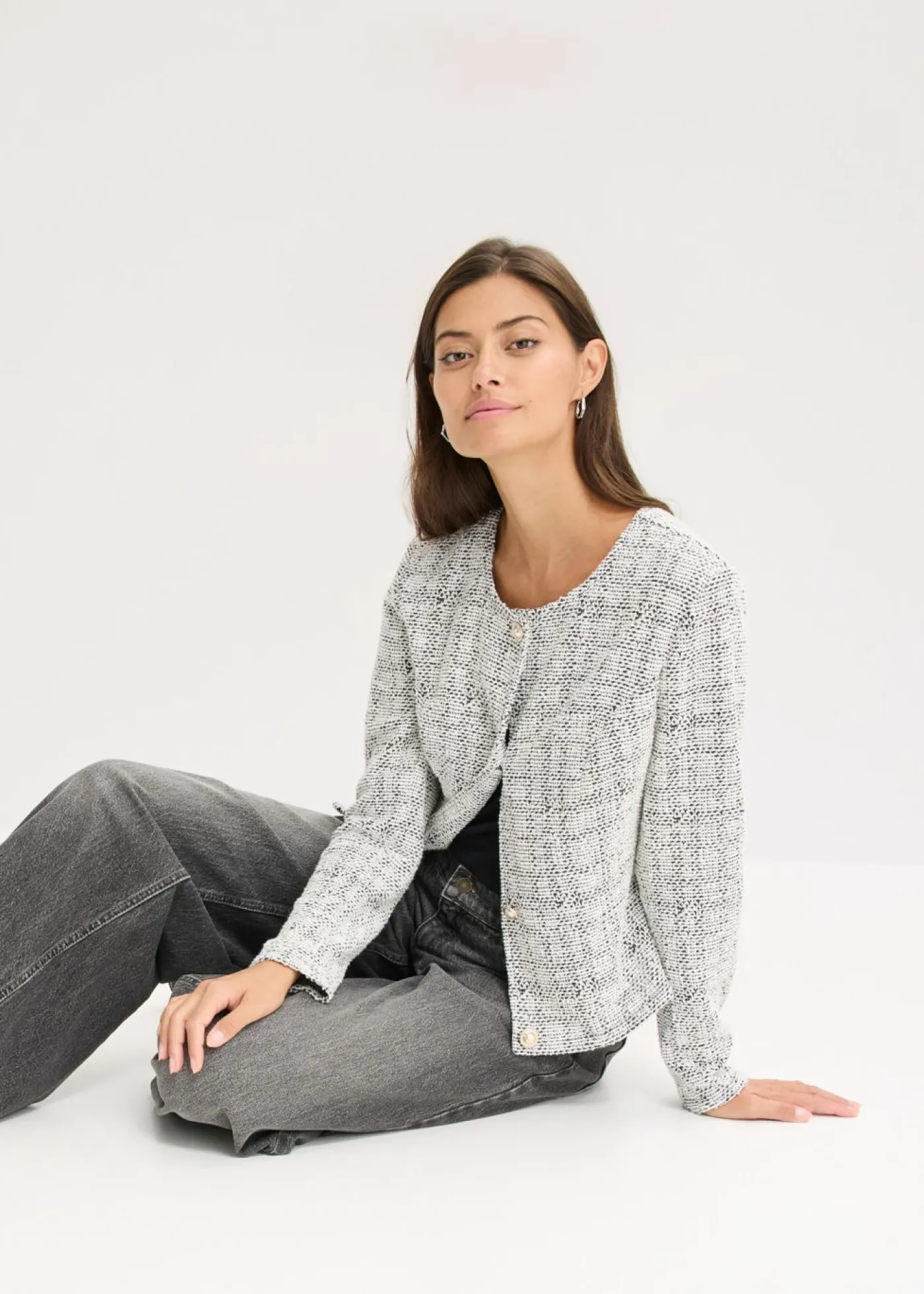 New Cárdigan de bouclé de algodón Mujer Jerséis|Ropa De Punto