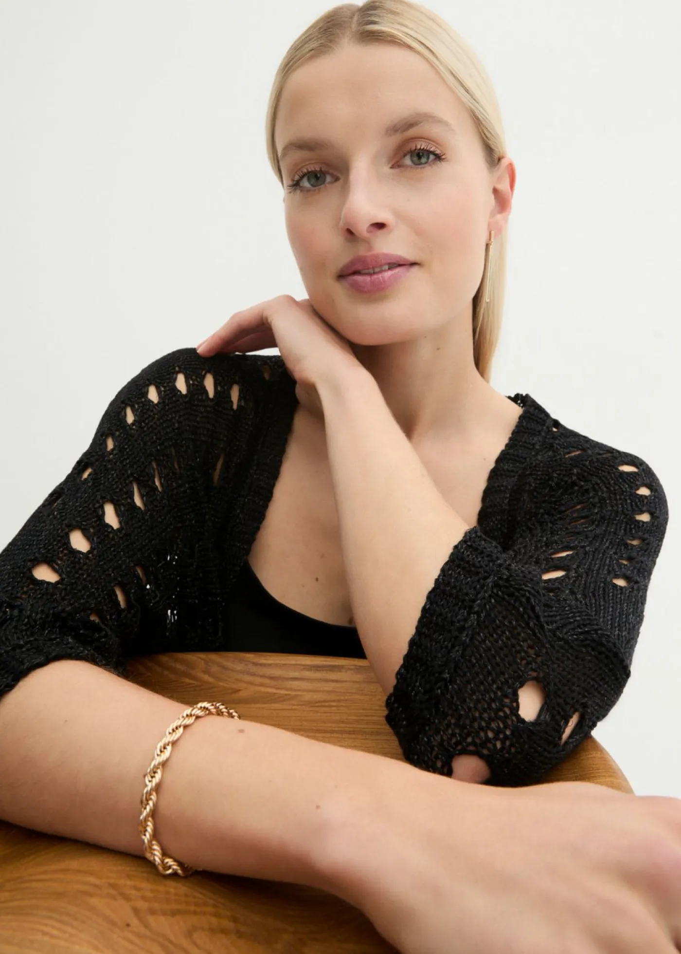Online Cárdigan de punto ajour con hilo brillante Mujer Jerséis|Ropa De Punto