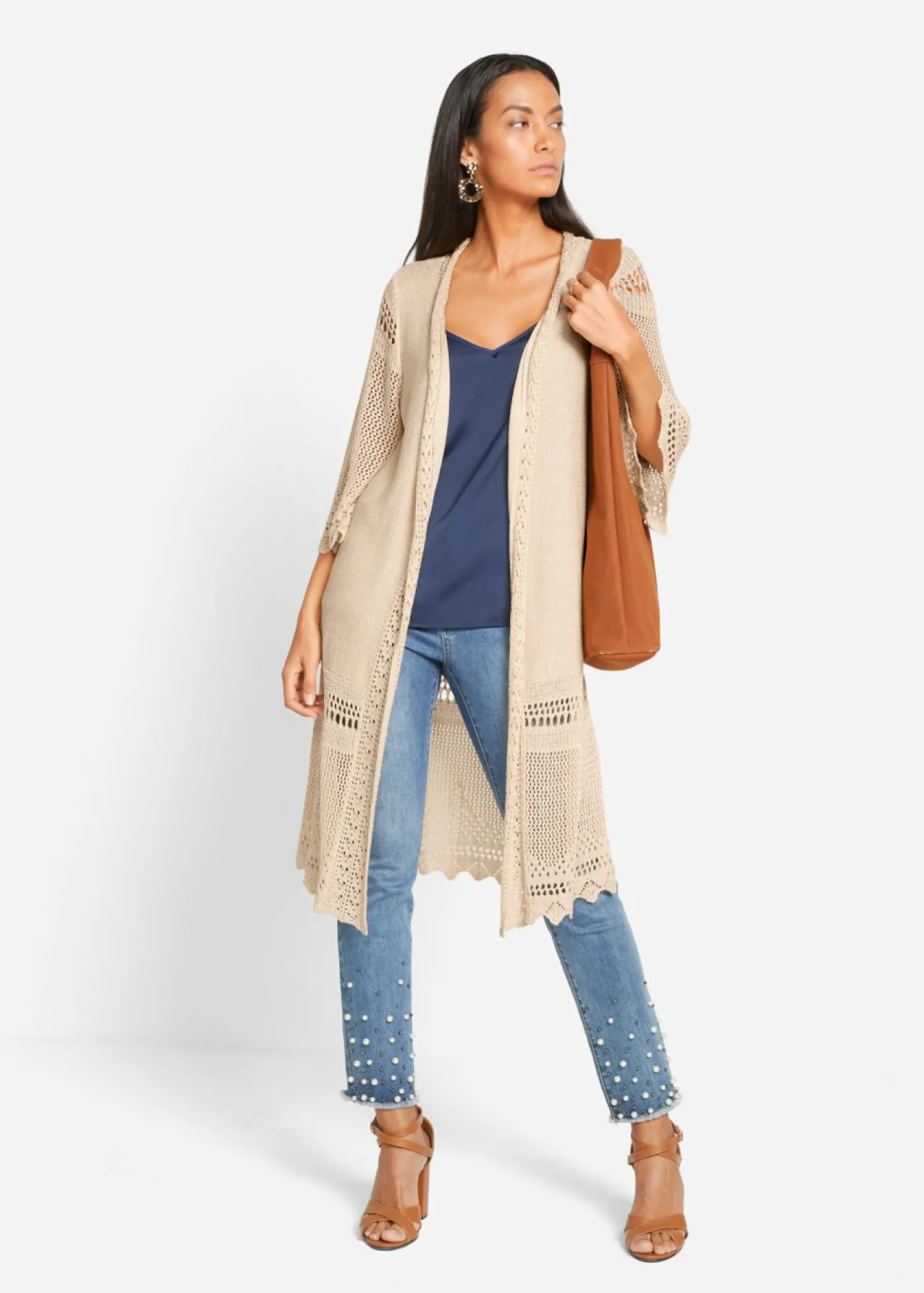 Best Cárdigan largo de ajour Mujer Jerséis|Ropa De Punto