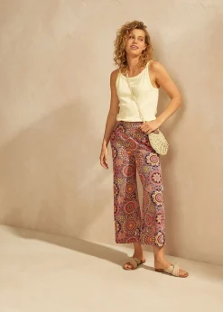 Clearance Culotte ancho capri de punto con cinturilla ancha de nido de abeja Mujer Pantalones
