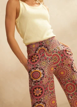 Clearance Culotte ancho capri de punto con cinturilla ancha de nido de abeja Mujer Pantalones