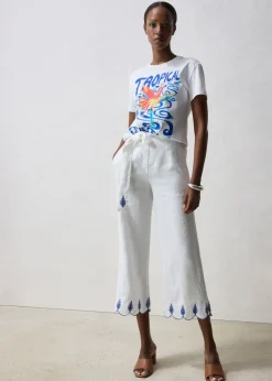 Hot Culotte de lino con cinturón (conjunto de 2 piezas) Mujer Premium|Pantalones