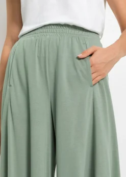 Culotte de punto con pierna ancha Mujer Pantalones|Novedades