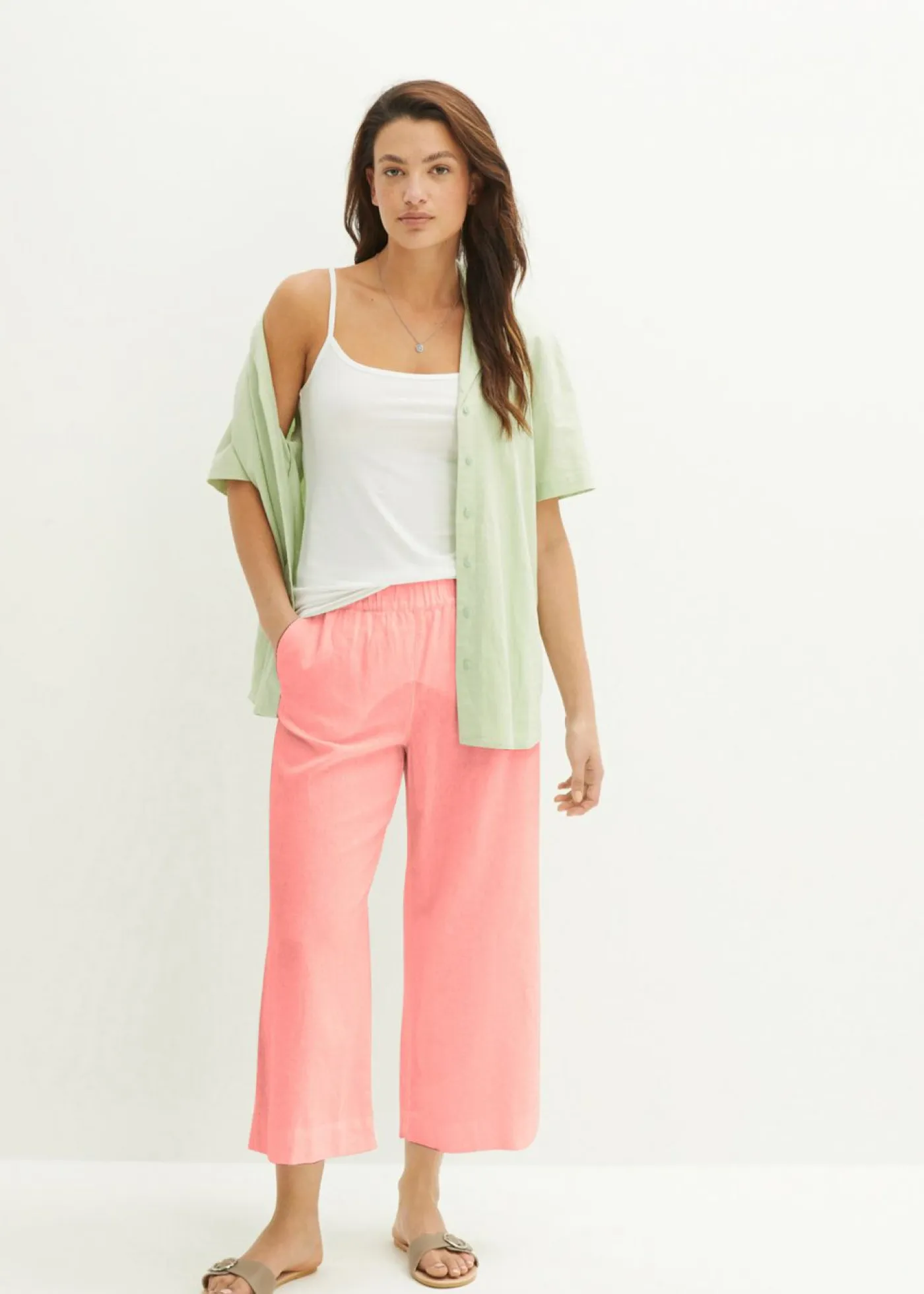 New Culotte hasta la pantorrilla de mezcla de lino ligero Mujer Pantalones