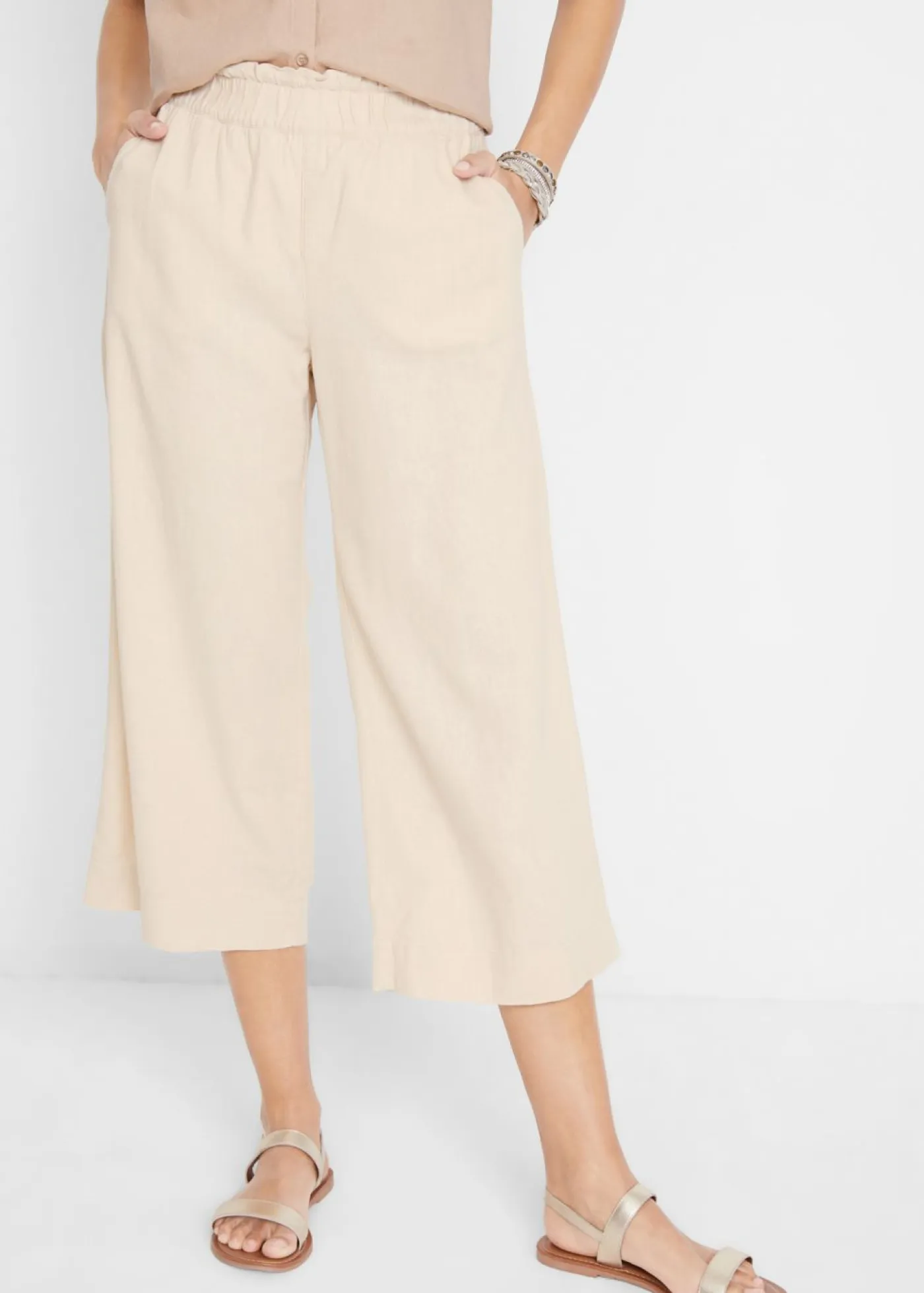 Culotte hasta la pantorrilla de mezcla de lino ligero Mujer Pantalones