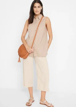 Culotte hasta la pantorrilla de mezcla de lino ligero Mujer Pantalones