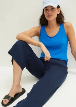 Online Culotte hasta la pantorrilla de mezcla de lino ligero Mujer Pantalones