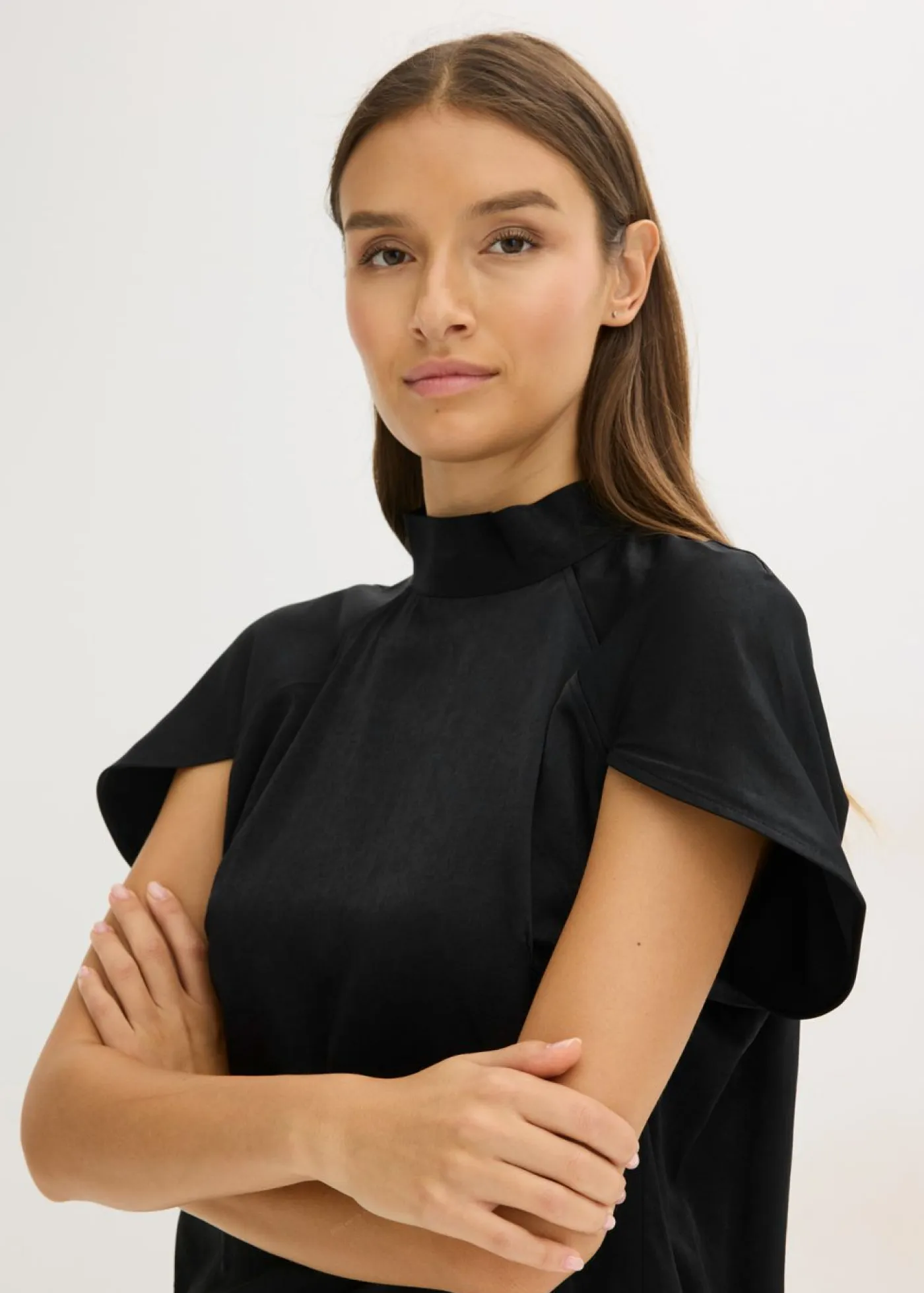 Outlet Elegante blusa de manga corta de satén brillante Mujer Camisas Y Blusas
