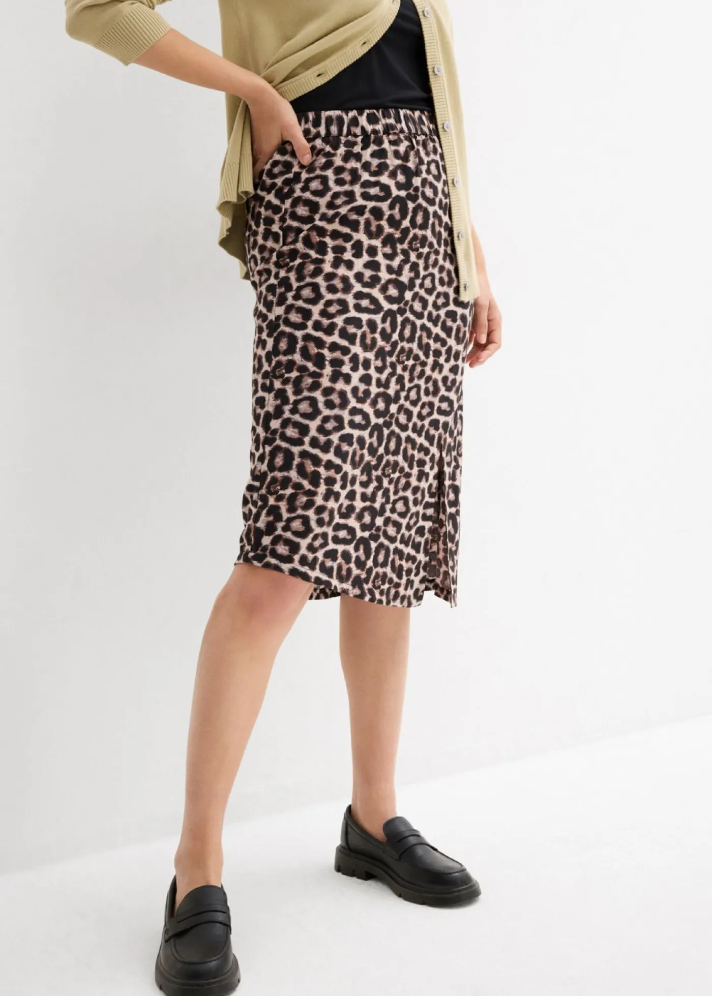 Falda con abertura y estampado de leopardo Mujer Faldas
