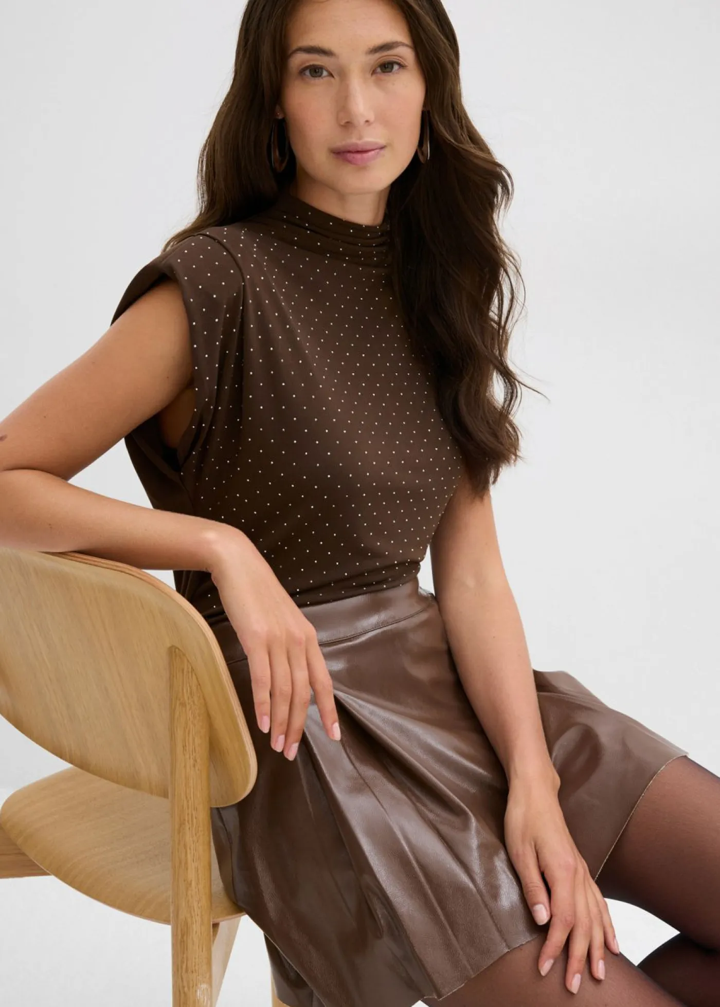 New Falda corta de piel sintética con pliegues Mujer Faldas