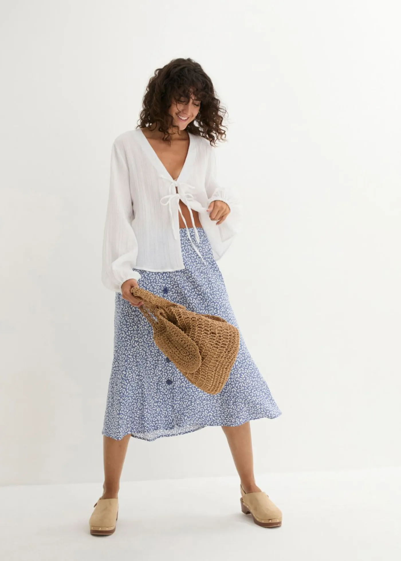 New Falda de viscosa hasta la rodilla con bolsillos y cintura cómoda Mujer Faldas
