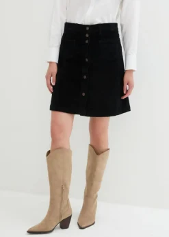 Falda elástica de pana con botones Mujer Faldas