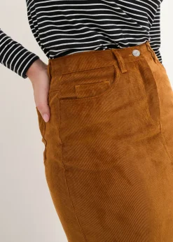 Falda elástica de pana con largo midi Mujer Faldas