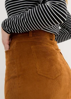Falda elástica de pana con largo midi Mujer Faldas