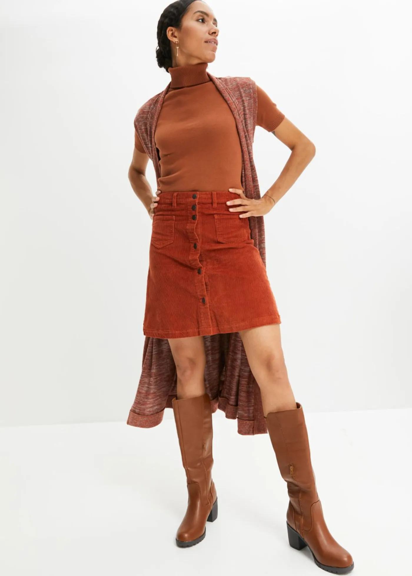 Outlet Falda elástica de pana con botones Mujer Faldas