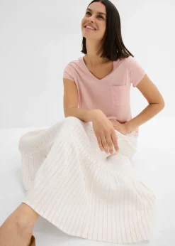 Clearance Falda larga de rayas de algodón puro Mujer Faldas