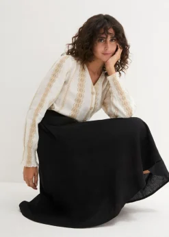Clearance Falda midi de lino Mujer Faldas