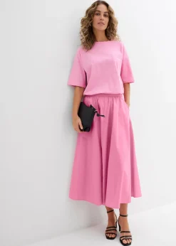 Outlet Falda midi de mezcla de algodón elástico Mujer Faldas|Novedades