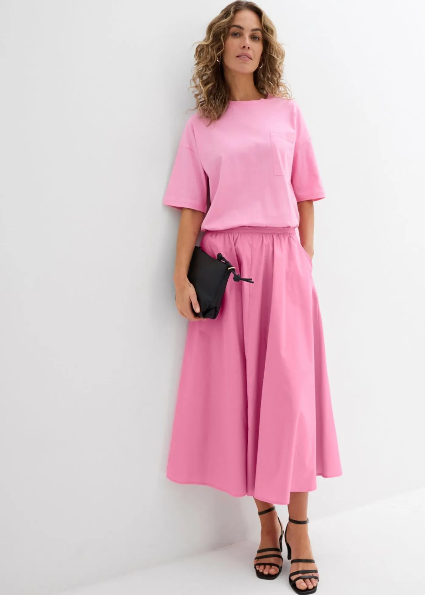 Outlet Falda midi de mezcla de algodón elástico Mujer Faldas|Novedades