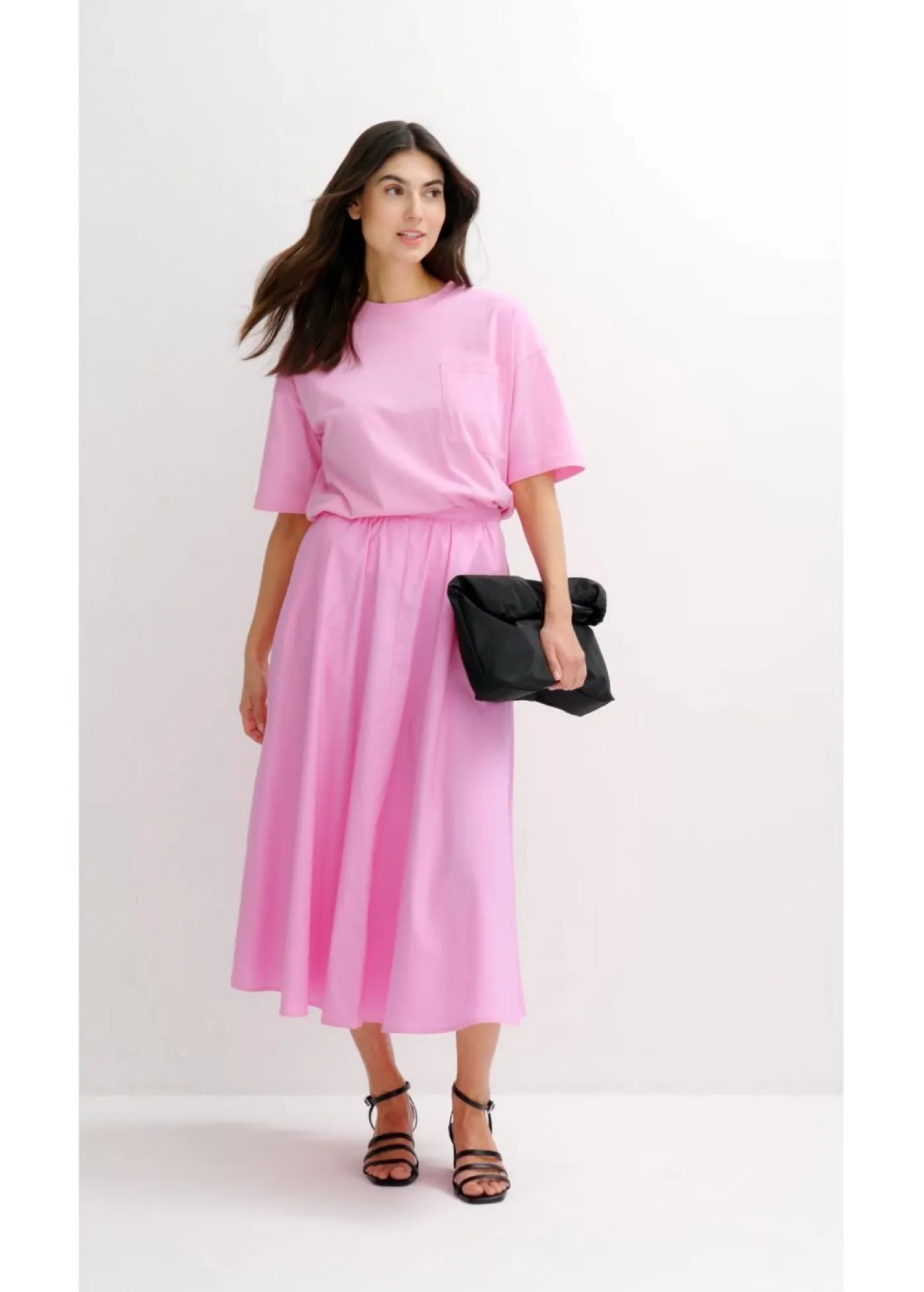 Outlet Falda midi de mezcla de algodón elástico Mujer Faldas|Novedades