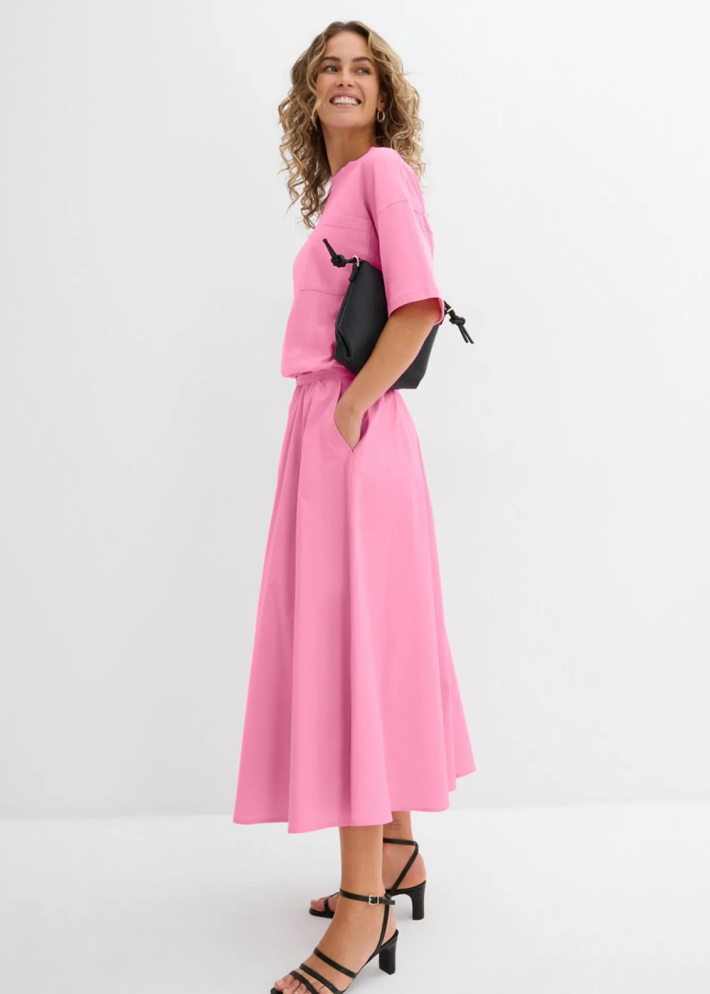 Outlet Falda midi de mezcla de algodón elástico Mujer Faldas|Novedades