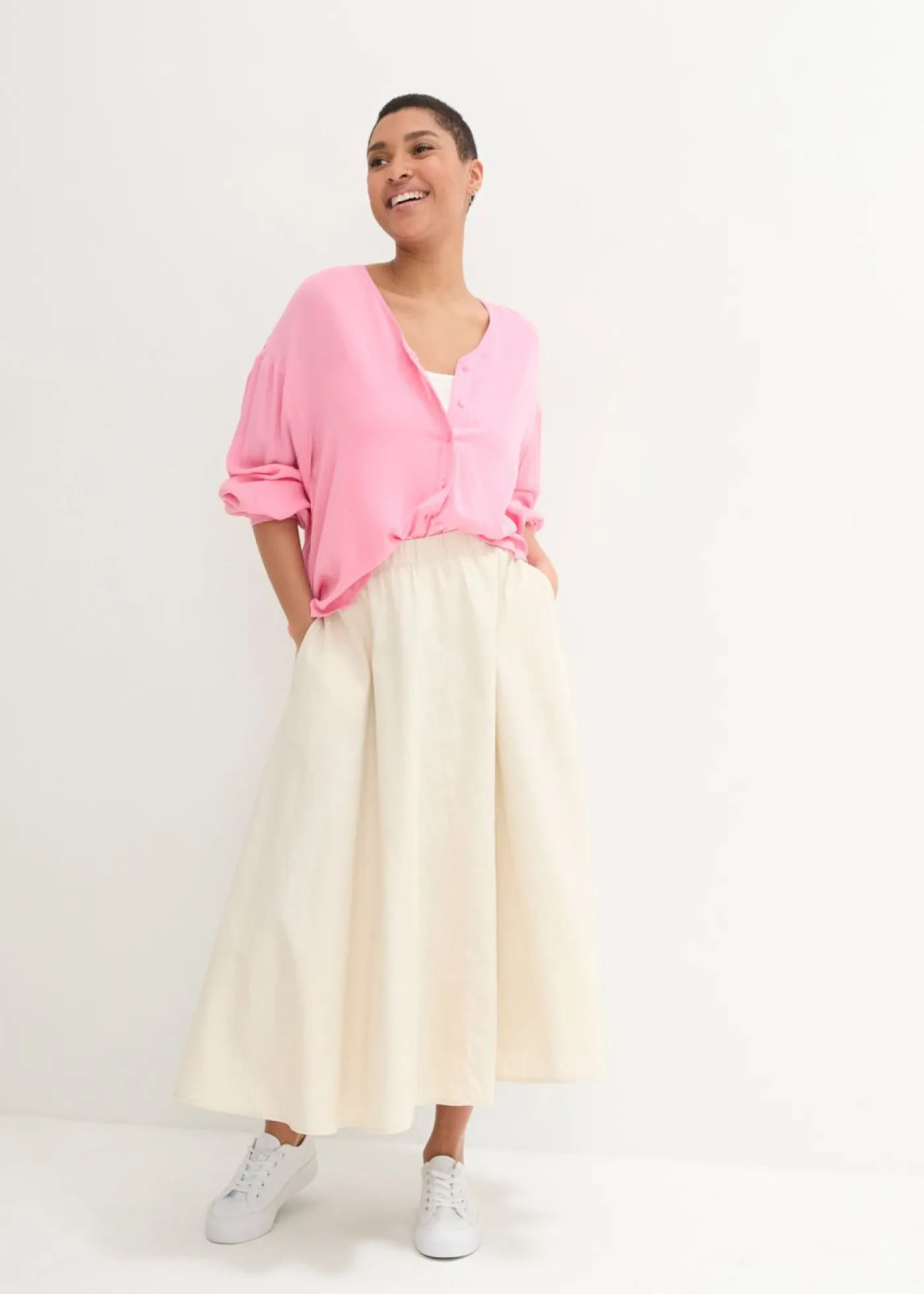 Outlet Falda midi de mezcla de lino Mujer Faldas