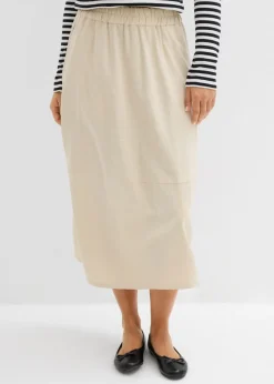 Outlet Falda midi de mezcla de lino ligero Mujer Faldas|Novedades
