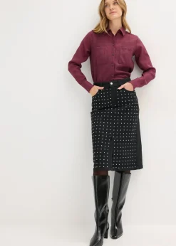 Sale Falda vaquera con aplicación de piedras brillantes Mujer Faldas