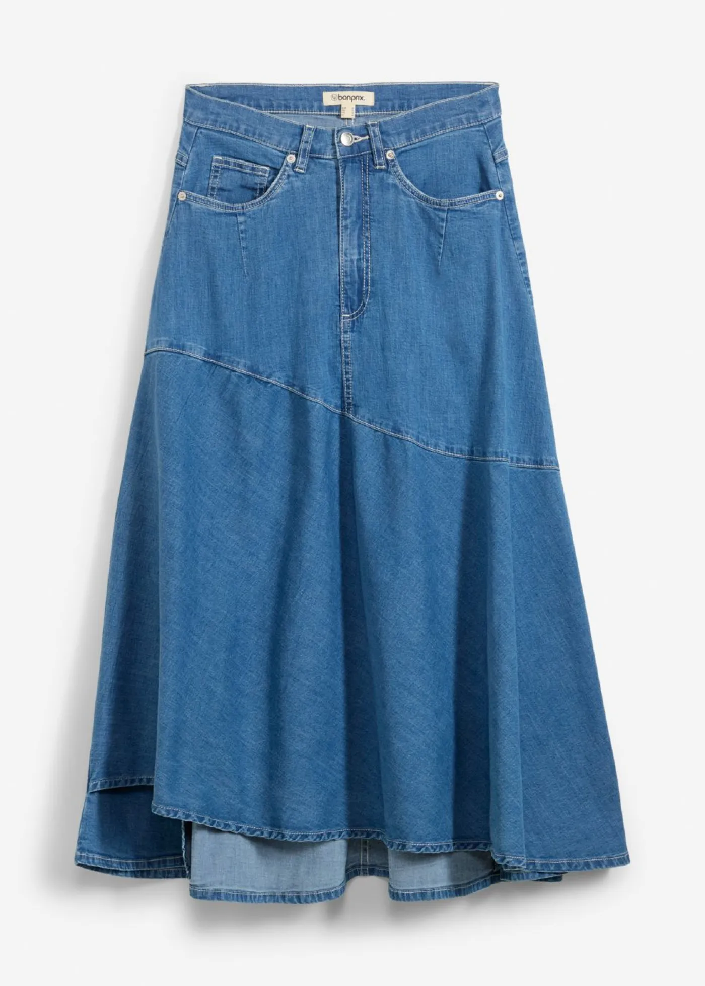 Falda vaquera de talle alto y largo midi Mujer Faldas