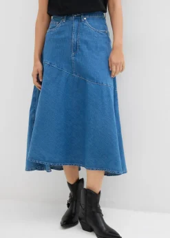 Falda vaquera de talle alto y largo midi Mujer Faldas