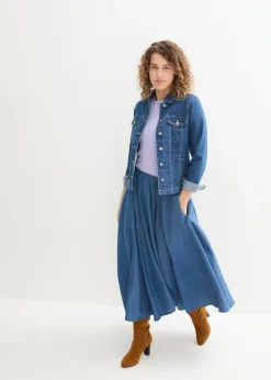 Outlet Falda vaquera, high waist, cintura cómoda, de algodón orgánico Mujer Faldas